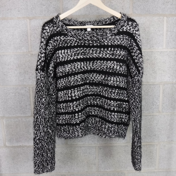 Xhilaration Sweaters - Xhilaration Black & White Striped Fuzzy Sweater